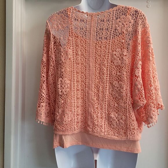 Democracy Women's Sz PM 2-piece Tie-Front Crochet Top w/Camisole Pink 688837 - Picture 8 of 9